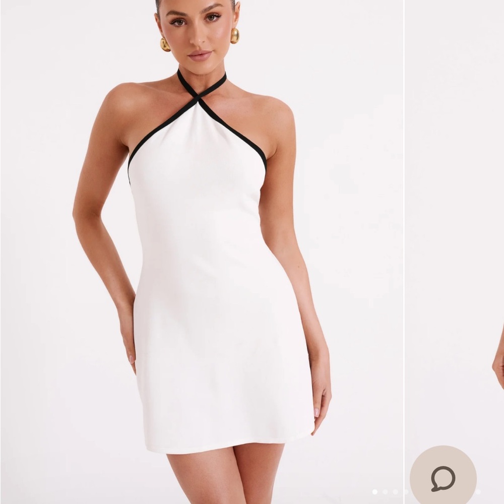 White and black, mini, Meshki, Halter dress